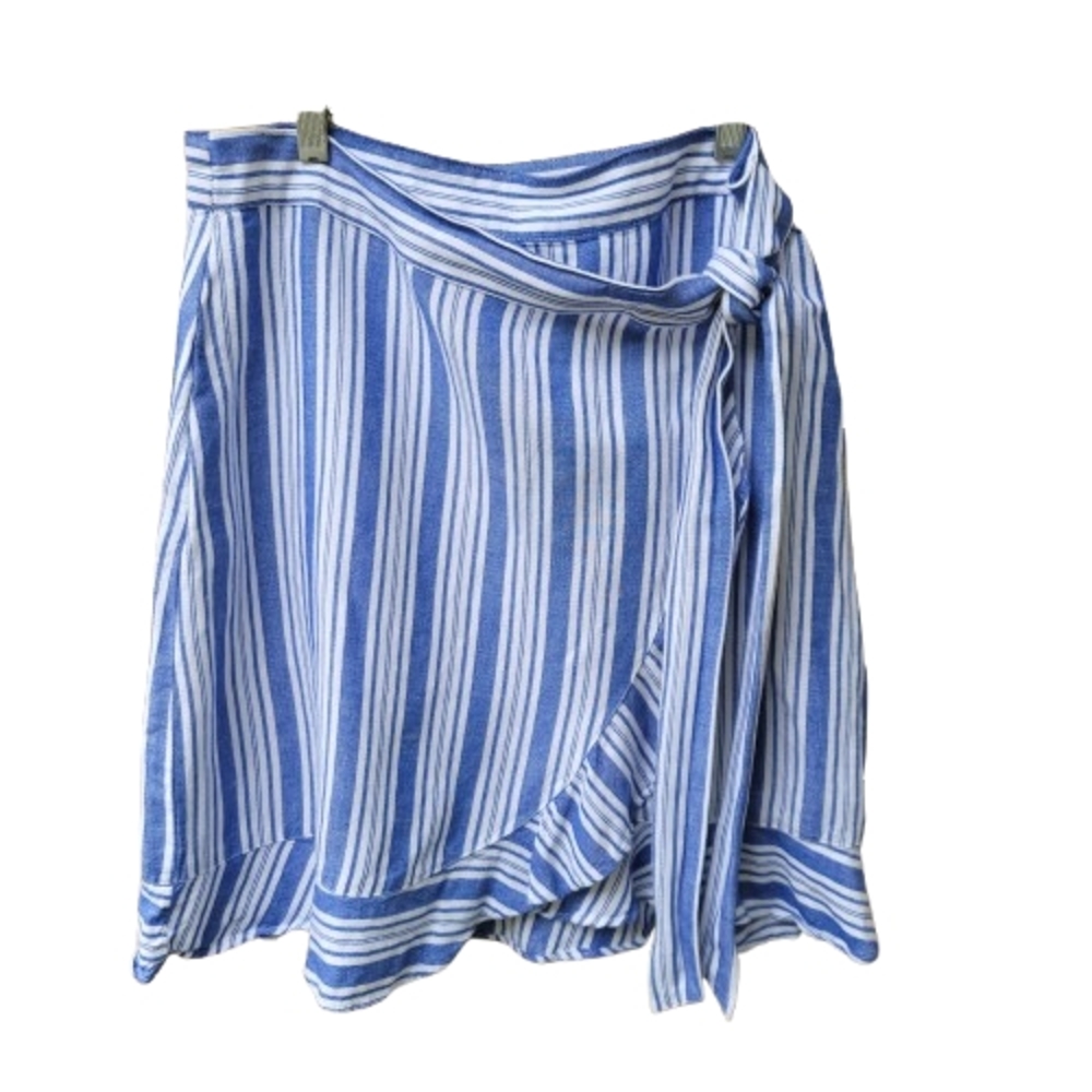 LOFT Linen Striped Ruffle Wrap Skirt Sz 2